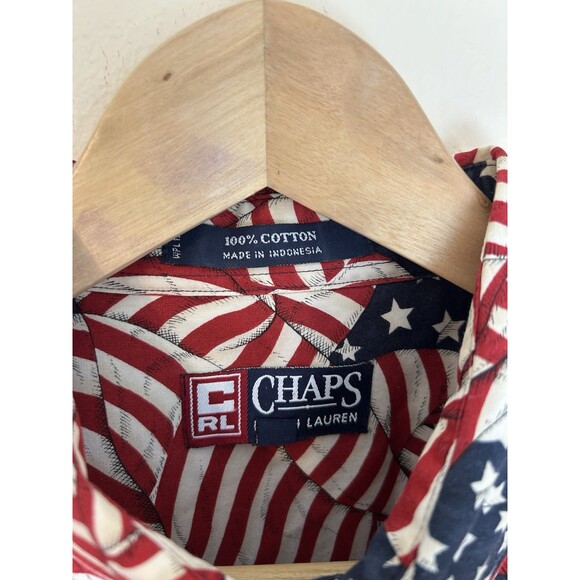 RARE VTG Ralph Lauren Chaps USA Flag Polo Shirt Men's L Vintage Button Down - Picture 2 of 5